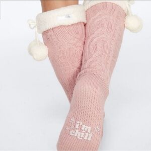 NWOT VS Pink Sherpa Knit  Slipper Knee High Socks